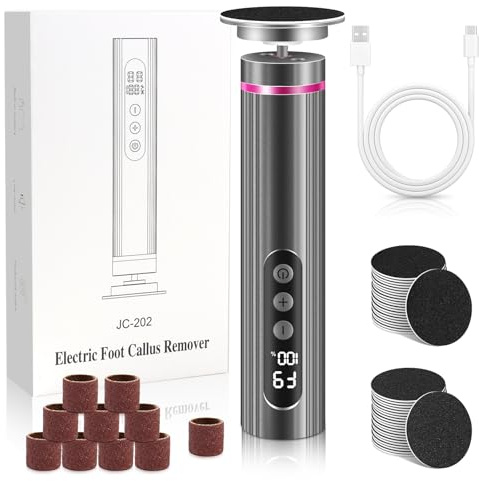 2 in 1 Rimuovi Calli Elettrico per Piedi - Set Ricaricabile con Testine Levigatrici Intercambiabili, 9 Velocità per Talloni Screpolati, Calli e Pelle Morta (Nero)