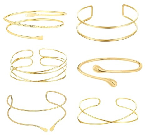 Ceeyoll 6 Pièces Bracelet Bras Or, Bracelet de Bras, Bracelets Simples pour Femmes, Bracelets Multicouches, Cadeaux Exquis pour Filles et Femmes