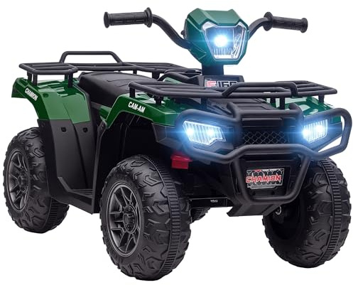 HOMCOM - Quad eléctrico infantil de 12 V, coche eléctrico para niños, doble motor, velocidad 2-4 km/h, faros y música, marcha delantera y trasera, coche con batería para 3 a 5 años, verde