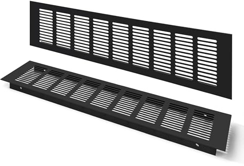 Rejilla de Ventilación, Aleación de Aluminio Negro Metalica Rectangular de 400 x 100mm con Tornillos para Armario Estufa Zapatos Gabinete Fregadero Cocina Baño (2 Piezas/Negra)