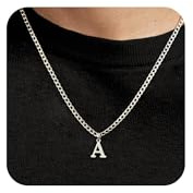 SEFORICO Collier con Iniciales para Hombre Cadena Cubana - Joya Masculina, Regalo Personalizado de Cumpleaños para Amigo/Hermano/Hijo, 4mm 50cm(A)