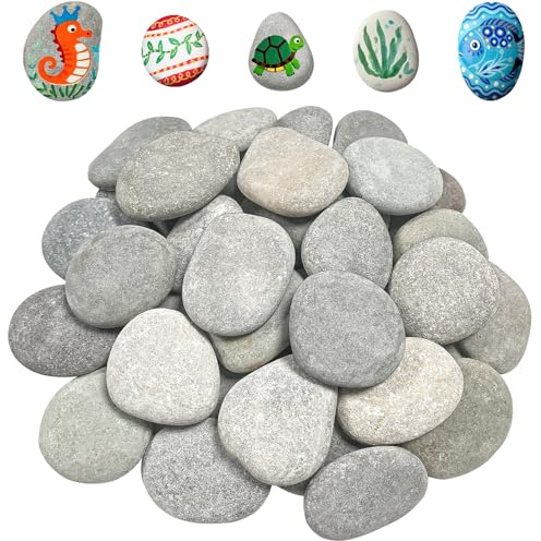 25 Piezas 4 a 6 cm Piedras Planas Grandes,Piedras Creativas Pintadas a Mano,Kit de Pintura de Roca,Adecuado para manualidades, decorar macetas y acuarios (Gris)