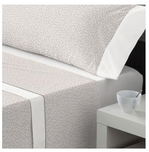 DECASATEXTIL – Juego de sábanas Cama- 3 Piezas – Diferenctes diseños - 48% Algodón, 144Hilos -Oeko-Tex® – Sabana Bajera, encimera y Funda Almohada - Cama 90cm - Sahara Beige