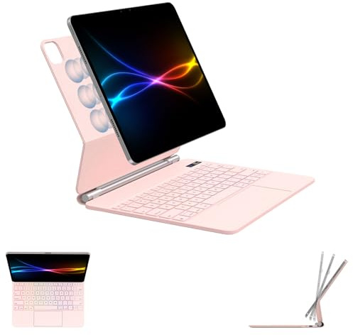TECHGEAR Custodia per tastiera per Apple iPad Air 13 2025/2024, supporto magnetico galleggiante, trackpad multi-touch di precisione, retroilluminazione a 7 colori, QWERTY, per iPad Pro 12,9 2018