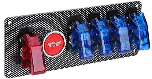 Walmeck 12-V-Rennwagen-Zündschalttafel, Motorstartknopf-Steuerungssatz, 6-in-1-LED-Kippschalter, Universell für Stroboskop, Fahrgestellbeleuchtung, Nebelscheinwerfer