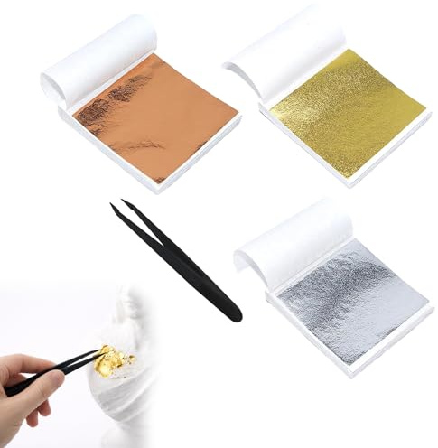 300 hojas de imitación de hojas de oro, pan de oro para manualidades, hoja de plata, lámina de oro para manualidades, papel dorado para manualidades, proyectos artísticos de metal de impacto, hoja de