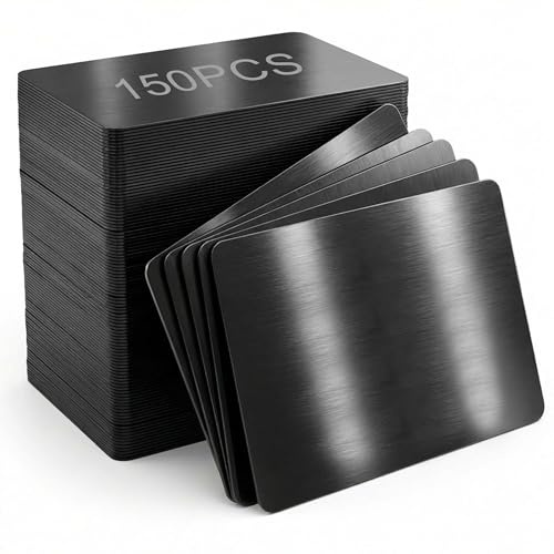 GWAEPU 150 Stück Aluminium Visitenkarten Blanko: Metallkarten Rohlinge 86x54x0.21mm Metall Visitenkarten Rohlinge für Lasergravur DIY Geschäftskarten Büro Zubehör für Unternehmer Designer (Schwarz)