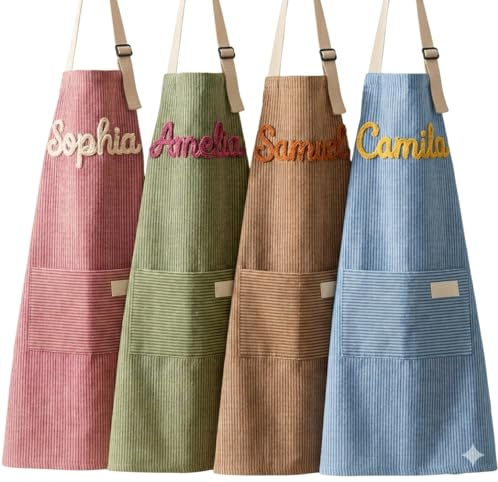 SOUFEEL Regalo per la Festa della Mamma Grembiuli Personalizzati per Donna — Grembiule Ricamato a Mano con Tasche e Nome