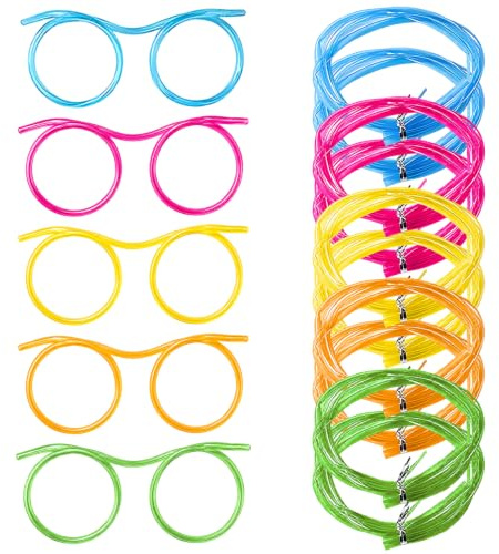 10Pcs Straw Glasses, 10 Piece Colourful Drinking Set, Reusable Drinking Straw Glasses, Vibrant Assortment of Blue Yellow Orange Pink Green