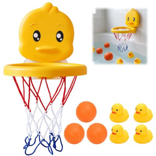 Bath Basketball Hoop, Toddler Ball Play Set with Duck Design, Bath Toys for 3 Year Olds and 4 Year Olds, Multi-Surface Basketball Game with 3 Balls and 4 Ducks for Pool and Bathtub Fun