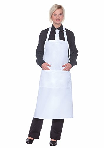 Karlowsky BLS 5 PURE Latzschürze BASIC mit Schnalle und Tasche, 65% Polyester/35% Baumwolle, Weiß, Einheitsgröße