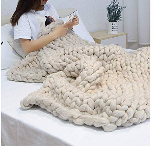 Yiyida Hand Chunky Gestrickt Warme Decke Dickes Wolle Garn Arm Stricken werfen Super große klobige Strickdecke 100x100cm,100x150cm, 100x200cm