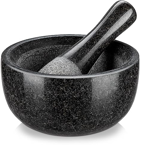 Velaze - Mortero y Millón de cocina de granito, para especias y hierbas, diámetro de 16 cm, color piedra natural