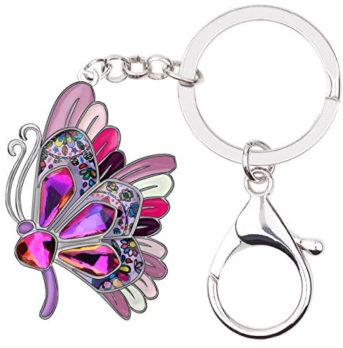 BONSNY Alliage D'Émail Strass Floral Mignon Papillon Insecte Porte-Clés Bijoux Cadeaux pour les Femmes Clés de Voiture de la Femme Portefeuille Charms Accessoires