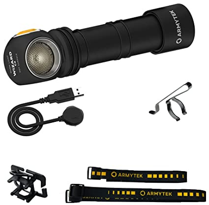 Armytek Neu Stirnlampe Wizard C2 v4 Warmweiß 1120 Lumen LED Taschenlampe Magnet USB Aufladbarer, Schwarz