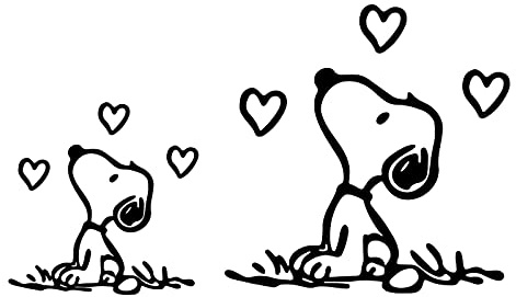 Snoopy Aufkleber mit Herzen - Peanuts - idealer Hund für Auto - Motorrad - Roller - LKW - Laptop - Decal - hochwertiges Vinyl - 2 Stück Set (schwarz)