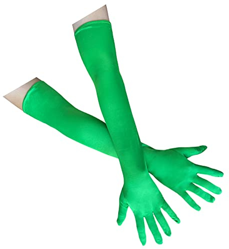 SYAYA Lange Satin-Handschuhe für Erwachsene und Damen, 1920er Jahre, Opernhandschuhe für Hochzeit, Ballsaal, Valentinstag, Cosplay, Party, Kostüm, Zubehör G3, dunkelgrün, Einheitsgröße