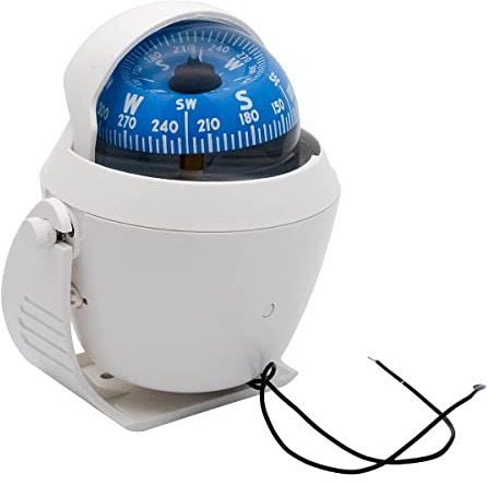 Riloer Car Sea Marine Compass With Mounted Waterproof Ball compass for motorbike Caravan Boats, boat compass,Digital Marine High Precision LED Light Pivoting, sailing, White Rotating