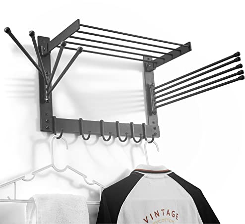 BATODA Wall-Mounted Steel Clothes Drying Rack - Swivel Towel Hanger for Laundry Room & Bathroom - Space Saver (Steel)