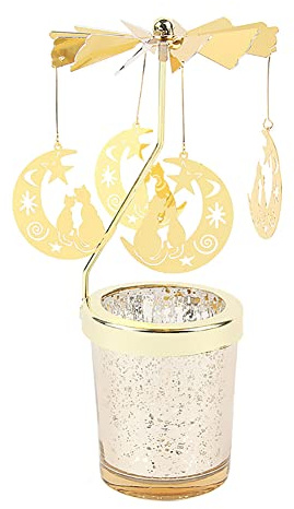 Uposao Rotierender Kerzenhalter Glas, Karussell Teelicht Teelichthalter Motiv Katze Spinnen Teelicht Kerzenhalter Kerzenständer Weihnachtsdeko für Geburtstag Hochzeit Deko Wohnzimmer Tischdeko