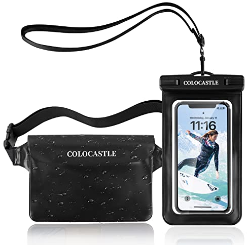 COLOCASTLE wasserdichte Tasche & wasserdichte Handyhülle Unterwasser Set, wasserdichter Beutel Bauchtasche Schutzhülle mit IPX8 wasserfeste Handytasche für Wassersport, Strand, Schwimmen, Bootfahren