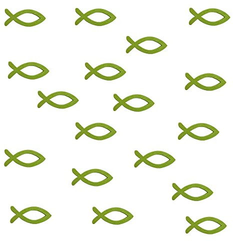 Oblique Unique® 18 Holz Fische in Grün aus Echtholz als Tischdeko Streuartikel Streudeko für Taufe Kommunion Konfirmation Firmung Taufdeko