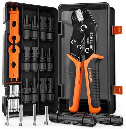 SOMELINE Pince à sertir, Outils de Sertissage Solaires Pour 2,5/4/6 mm² Solaire Cable, avec 6 Paires de Connecteurs Solaires, 1 Pince a Sertir, 2 Clés, Photovoltaique Connecteurs