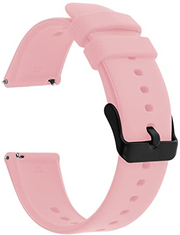 TIESOME Silicone Watch Bands, Quick Release Waterproof Soft Rubber Replacement Straps with Silver Plated Stainless Steel Buckle Compatible with Smart Watch Sport Watch for Men Women (20mm, Pink)