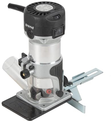 Trend T1 Fresatrice con Base di Rifilatura Estesa, Pinza da 8mm, 710W, 230V, Utensile da Lavorazione del Legno Compatto, T1ETS/EURO