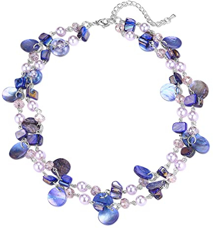 FULU AUTUMN Kristall Perlenkette Boho Muschelkette Damen Statement Bunte Mehrreihige Halskette Modeschmuck Geschenke für Fraue