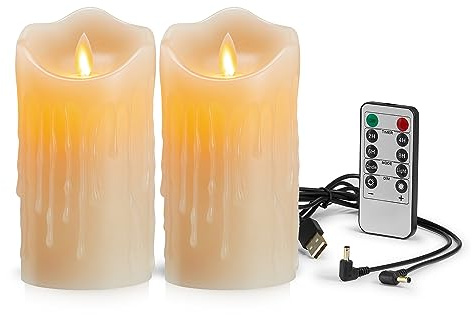 Koelaa Candele Ricaricabili, Set di 2 Candele a LED, Candele LED, Candele Senza Fiamma, Candela Tremolante Senza Fiamma con Timer, Luce Candela Ricaricabili USB, Candela per Natale-7.5 * 10cm