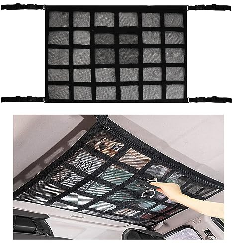 HoaaiGo Filet de Rangement pour Toit et Plafond Voiture Intérieur, 90cmx65cm Universel Maille Sac Poche Réglable, Organisateur Bagage pour SUV Van