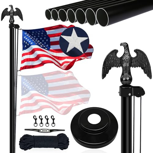 NQ Flag Pole for Outside House 20FT Flag Pole Kit with Eagle Topper, Sectional Heavy Duty Aluminum Flagpole Outdoor in Ground with 3x5 Flag, Flagpole for Residential,Commercial(Black)