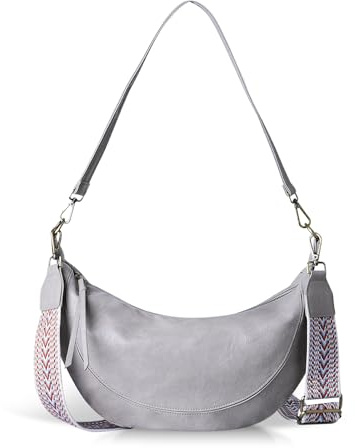 HUA ANGEL Umhängetasche Damen Hobo Tasche PU Leder Große Halbmond Tasche Crossbody Mit Breitem Band Vintage Schultertasche Damen Crossbag Gross Arbeit Shopper