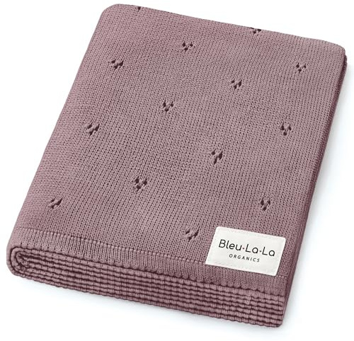 Bleu La La Bio Babydecke - 100% Luxuriöse Bio-Weichbaumwollstrick Warme gemütliche Kuscheldecke für Kinderwagen und Wiege Decke für Babys für Neugeborene Säuglinge und Kleinkinder (Pflaume)