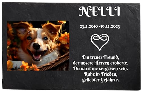 Bl4ckPrint Placca tombale per cani e gatti con foto e incisione, resistente alle intemperie, pietra commemorativa con foto, 20 x 30 cm