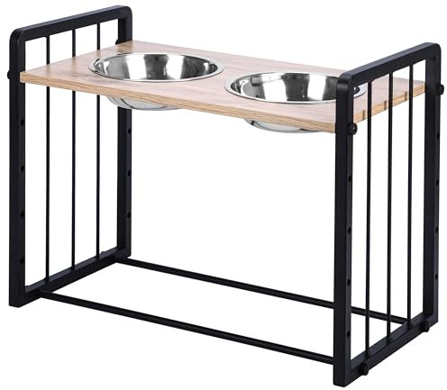 Belle Vous Raised Dog Bowl Stand - 2 Steel Bowls With Adjustable Feeding Station - Elevated Non-Slip Feeder