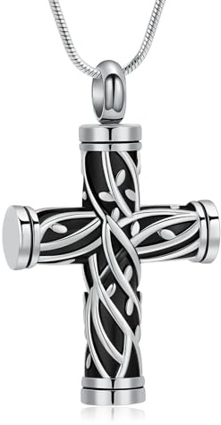 AIWENXI Collana con urna per cenere, albero della vita, ciondolo a forma di croce per cenere, keepsake, collana con ciondolo per donne e ragazze, Acciaio inossidabile