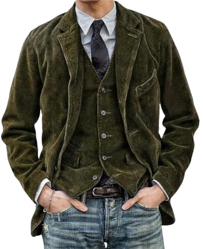 Oanviso Blazer Giacca di Velluto da Uomo Retro Blazer in Velluto a Coste Casual Cappotto con Risvolto Regular Fit Autunno Elegante Giacca da Abito con Button e Tasche B Verde XXL