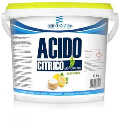 Chemica Solutions - Acido Citrico Monoidrato Ecologico Multifunzione, Detersivo pavimenti, Pulizia Calcare lavatrice,Brillantante Decalcificante,Alimentare E330 5Kg