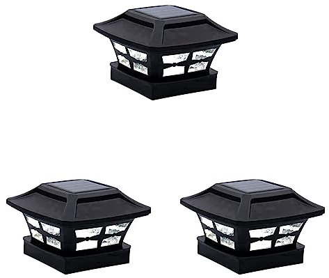 Oikabio 3X Solar Post Cap Lights 2 Lighting Modes LED Deck Fence Cap Lights for Wooden Posts Garden Decoration Warm Black