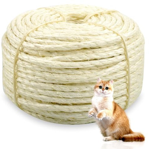 Sisalseil für Katzenkratzer, 0,6 cm Durchmesser, 4,6 m, natürliches Sisalseil für die Reparatur von Katzenkratzbaum, Katzenturm, Reparaturseil, Katzenbaumseil, Ersatz für Erholung und Heimwerken