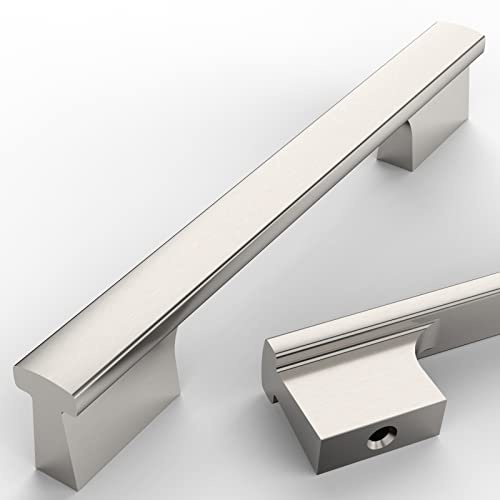 Amerdeco 10 Pack Brushed Satin Nickel Cabinet Pulls 160mm Hole Center Cabinet Hardware Kitchen Cabinet Handles for Bathroom Drawer Pulls Dresser Pulls AM024