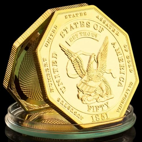 QYZXTH América 1851 Moneda de Recuerdo chapada en Oro Coleccionable Gran Sello de EE. UU. Moneda Conmemorativa Octogonal predeterminada