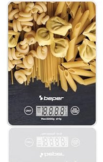 BEPER P102BIL003 Balanza de cocina digital, Plato de vidrio templado, Balanza de cocina, Pantalla LCD y botones táctiles, Función de tara, Capacidad máxima 5kg, Apagado automático, Diseño pasta