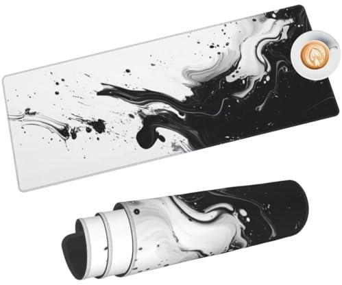 Mauspad XXL Schwarz Weiß Mauspad 900 x 400 mm, Gaming Mousepad xxl Mauspad Landschaft Schreibtischunterlage, Wasserdicht Mouse Pad Groß Rutschfeste Unterseite Gaming Zubehör Für Office Home -180HDM