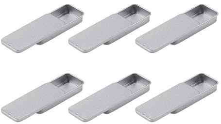ANMOO 6-Pack Small Metal Tins, Sliding Lid Rectangular Storage Boxes for Lip Balm, Sweets & Cosmetic Samples (Silver)