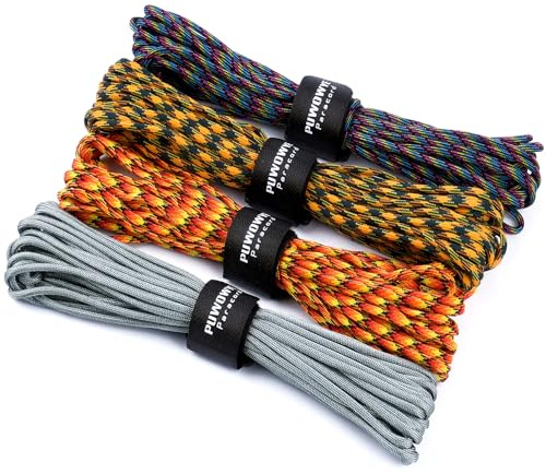 PUWOWYE 40m Paracord 4mm, 4 Stück 33ft Type III Paracord Schnüre Seil 7 Kern-Strängen, Nylonseil Paracord aus reißfestem 100% Nylon, Hält bis zu 250kg, Ideal für Outdoor Survival Camping, 132ft