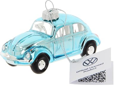 BRISA VW Collection - Käfer Weihnachtsschmuck Dekoration | Volkswagen Weihnachtsbaum Ornament Christbaum Kugel, Glänzend Handbemalt Miniatur Geschenkbox, Glas, Blau