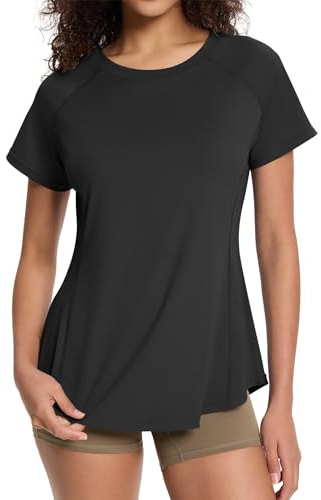 EFFAN Sportskjorta dam sport t-shirt kortärmade toppar lätta andningsbara sportkläder rund hals löpartröja fitness skjorta, svart, M